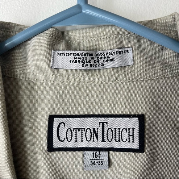 CottonTouch Men’s Button-Down Shirt 16.5 34/35 – Beige Classic Fit Oxford Style - Picture 4 of 8